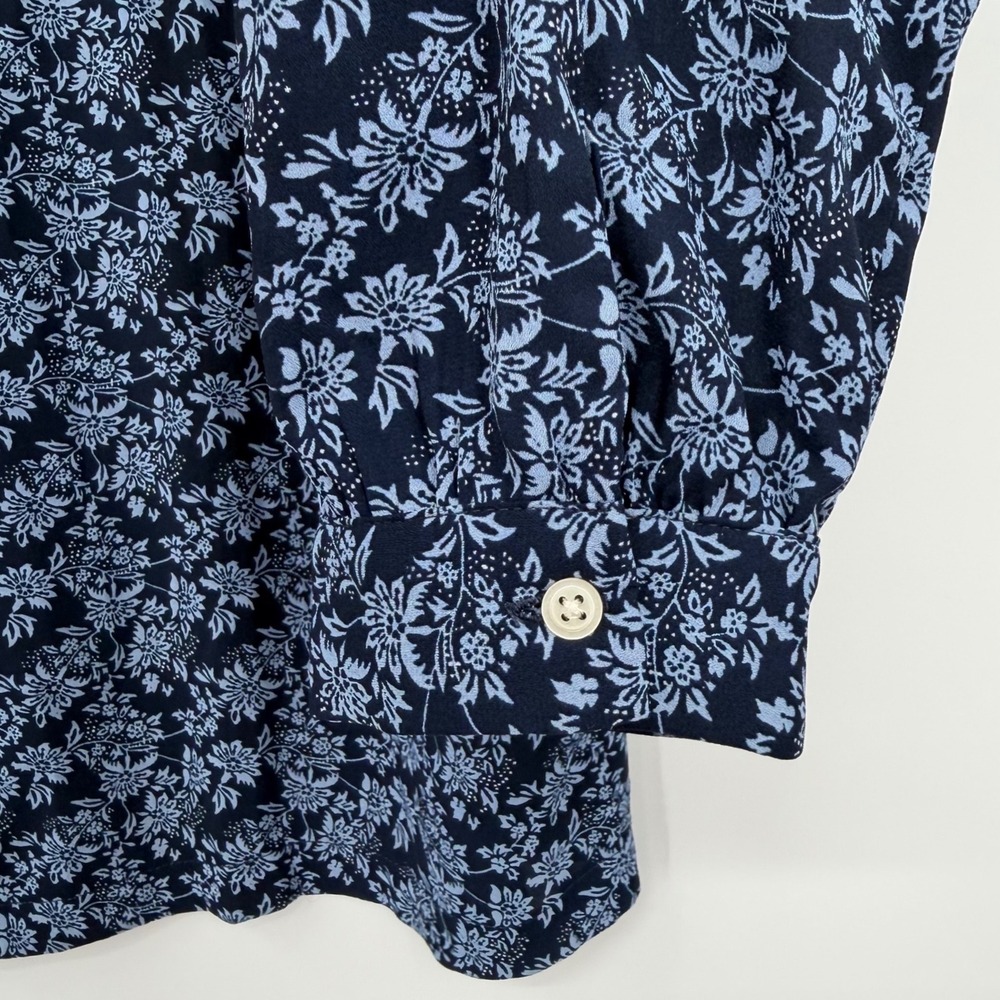Gap Blouse Women Medium Blue Floral Ruffle Collar Long Sleeve V-Neck - Picture 8 of 9